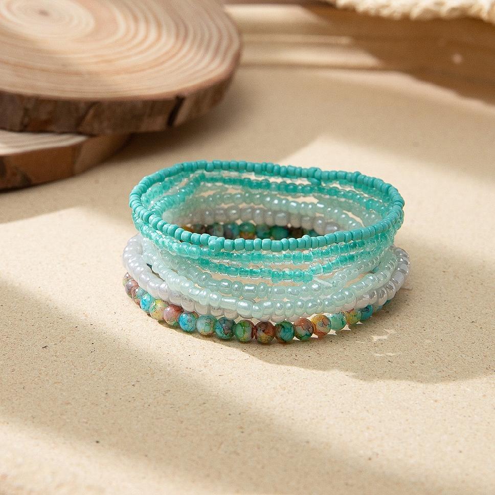 Set Di 4 Bracciali Elastici A Più Strati In Cristallo Boemo – Perline Sfaccettate Colorate