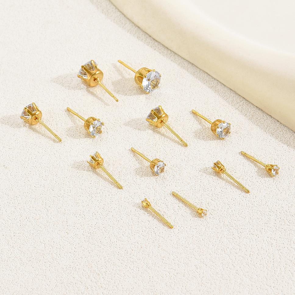 Set 12 Paia Orecchini A Bottone In Acciaio Inox Con Zirconia – Placcati Oro 18K E Argento, Chiusura A Vite, Ipoallergenici, Regalo Donna