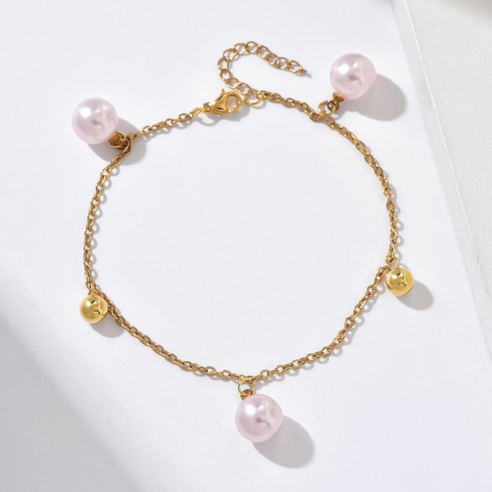 Bracciale Donna In Acciaio Inox 316L Con Perle E Cristalli: Catena Portafortuna Con Pendenti