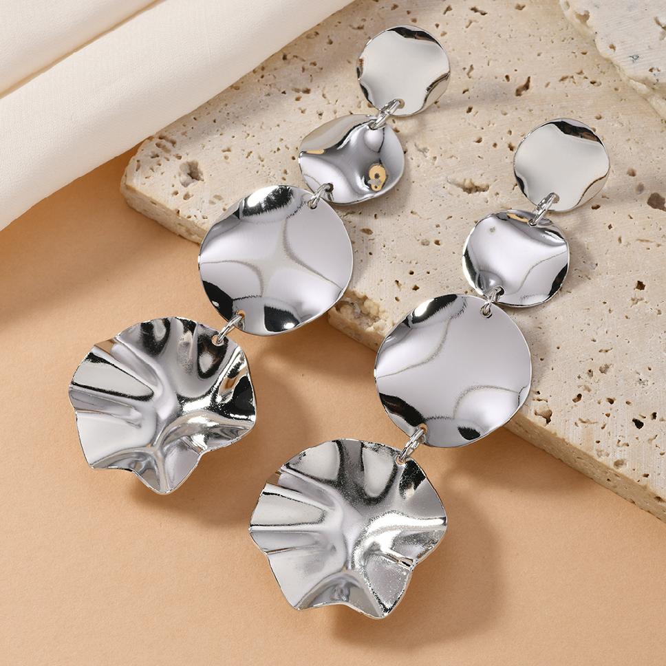 Orecchini Pendenti Doppio Rotondo In Acciaio Inox 316L Oro, 30x60mm, Con Confezione Regalo